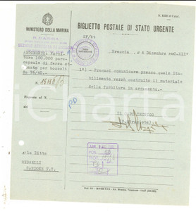 Documento originale, autentico 1940 MINISTERO DELLA MARINA Biglietto postale  Ferro per bossoli ditta REDAELLI 1