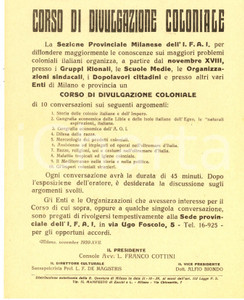 Materiale pubblicitario d’epoca 1939 MILANO Istituto Fascista AFRICA ITALIANA Divulgazione coloniale Volantino 1