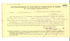 Documento originale, autentico 1941 WW2 MILANO FABBRICAZIONI GUERRA Alberto LANDRA proposto per Soc. Bulloneria 1