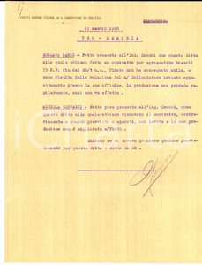 Documento originale, autentico 1918 TORINO SocietÃ  Fabbricazione Proiettili  SCOLARI e MICHELA non lavorano 1