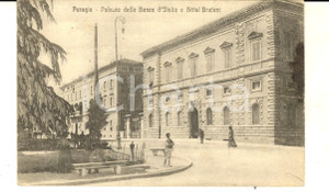 Cartolina originale da collezione 1920 PERUGIA Palazzo BANCA D ITALIA e Hotel BRUFANI Cartolina ANIMATA VG 1