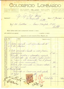 Documento originale, autentico 1925 MILANO COLORIFICIO LOMBARDO Fattura per lavori verniciatura Bollo 1