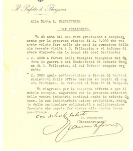 Manoscritto, lettera originale 1943 RSI BERGAMO Prefetto Luigi GIANNITRAPANI ringrazia per offerta Autografo 1