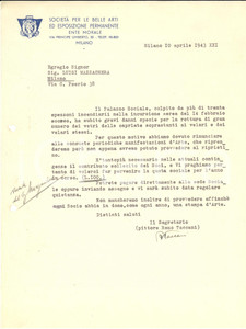Autografo originale 1943 WW2 MILANO Lettera pittore Remo TACCANI dopo bombardamento della Permanente 1
