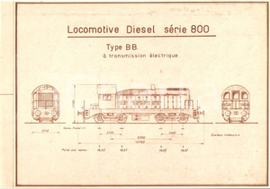 Stampa, bozzetto originale 1970 ca TRENI Locomotiva diesel serie 800 Tupe BB Stampa eliografica 29x20 cm 1