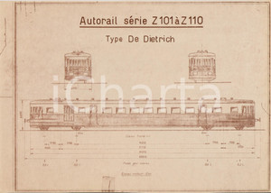Stampa, bozzetto originale 1970 TRENI Autorail double serie Z101  Z110 Type DE DIETRICH Eliografia 1