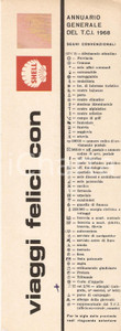 Oggetto da collezione cartaceo 1968 TOURING CLUB ITALIANO Segnalibro annuario con legenda Sponsor SHELL 1