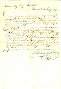 Manoscritto, lettera originale 1847 ROVERETO Lorenzo Giuseppe TOLOMEI riceve saldo da oste Francesco BONOMI 1