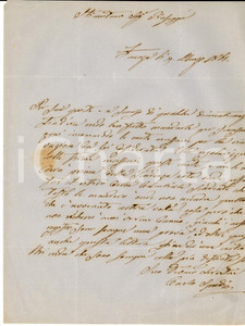 Manoscritto, lettera originale 1861 FAENZA Carlo SPADINI preoccupato per cambiale in scadenza Prefilatelica 1