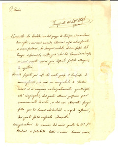 Manoscritto, lettera originale 1838 FAENZA RA Giacomo BERARDI si congratula per le nozze di Giuseppe FARINI 1