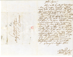 Manoscritto, lettera originale 1850 FAENZA Il conte Giuseppe AZZALLI rimarrà come un automa Michele CAPPELLI 1