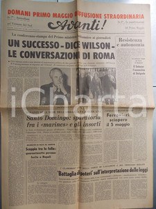Giornale, rivista storica 1965 AVANTI! Harold WILSON sulle conversazioni di Roma Quotidiano LXX n° 102 1