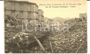 Cartolina originale da collezione 1908 MESSINA TERREMOTO Via del Torrente Portalegni  Rovine Cartolina ANIMATA 1
