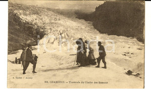 Cartolina originale da collezione 1910 CHAMONIX F Traversée du Glacier des BOSSONS Carte postale ANIMEE 1