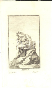 Stampa, bozzetto originale 1750 ca MITOLOGIA Medusa piangente su una rupe Stampa 13x22 cm 1
