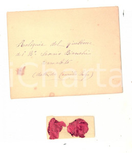 Oggetto da collezione cartaceo 1900 ca RELIQUIA  Giubbone di san Francesco Saverio BIANCHI barnabita 1