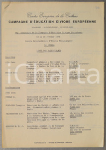 Documento originale, autentico 1971 SÈVRES  29e Séminaire d’Éducation Civique Européenne Liste des participants 1