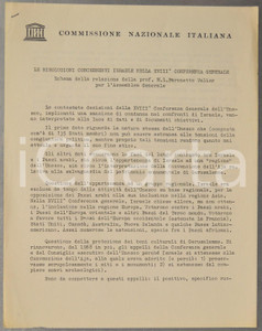 Documento originale, autentico 1960 ROMA UNESCO Schema relazione M. L. PARONETTO VALIER su risoluzioni Israele 1