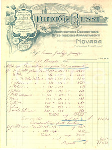 Documento originale, autentico 1911 NOVARA Ditta Giovanni BUSSI Verniciatore e decoratore  Fattura ILLUSTRATA 1