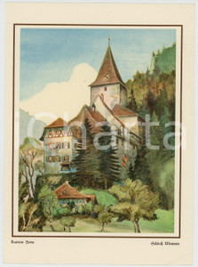 Materiale pubblicitario d’epoca 1950 ca SVIZZERA Borghi e castelli dei cantoni Pieghevole pubblicitario VINTAGE 1