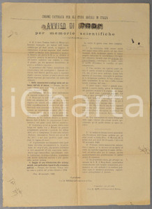 Documento originale, autentico 1892 PISA Unione Cattolica per gli Studi Sociali  Concorso memorie scientifiche 1