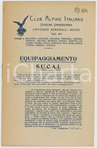Libro, pubblicazione d epoca 1914 CLUB ALPINO ITALIANO Equipaggiamento SUCAI e regolamento 8 pp. 1