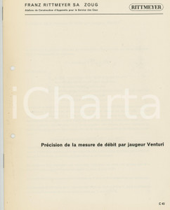 Materiale pubblicitario d’epoca 1965 ca ZOUG FRANZ RITTMEYER SA Précision de mesure de débit par jaugeur VENTURI 1