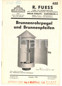 Materiale pubblicitario d’epoca 1940 BERLIN R. FUESS Fabrik  Brunnenrohrpegel und Brunnenpfeifen ILLUSTRATED 1