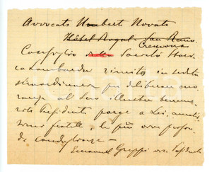Manoscritto, lettera originale 1890 ca SOCIETA  STORICA LOMBARDA Condoglianze Emanuele GREPPI  Autografo 1