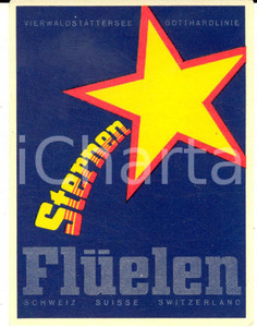 Materiale pubblicitario d’epoca 1952 FLUELEN SCHWEIZ STERNEN Vierwaldstattersee  Gottardlinie Etichetta 13x8 1