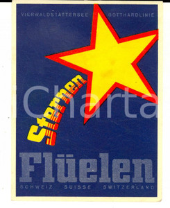 Materiale pubblicitario d’epoca 1952 FLUELEN SCHWEIZ STERNEN Vierwaldstattersee  Gottardlinie Etichetta 13x8 1