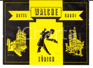 Materiale pubblicitario d’epoca 1950 ca ZURICH Hotel Walche Garni Etichetta pubblicitaria 13x9 cm 1