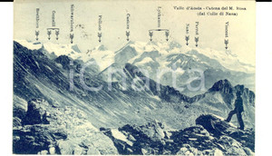 Cartolina originale da collezione 1913 VALLE D AOSTA La catena del MONTE ROSA con le vette Cartolina FP VG 1