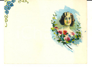 Materiale pubblicitario d’epoca 1920 ca LIQUORI Etichetta pubblicitaria con immagine femminile VINTAGE 14x10 1
