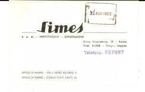 Materiale pubblicitario d’epoca 1950 ROMA Ditta SIMES Importazioni  esportazioni Cartoncino pubblicitario 1
