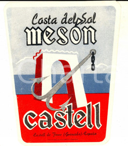 Materiale pubblicitario d’epoca 1950 ca GRANADA  COSTA DEL SOL Meson Castell Etichetta pubblicitaria 11x13 cm 1