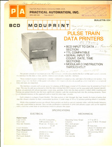 Libro, pubblicazione d epoca 1971 SHELTON PRACTICAL AUTOMATION Inc. Bulletin MODUPRINT  Data printers 1