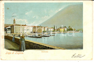 Cartolina originale da collezione 1902 PORLEZZA CO Veduta con il LAGO DI LUGANO Cartolina ILLUSTRATA FP VG 1