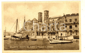 Cartolina originale da collezione 1930 ca MOLFETTA BA Veduta del porto e Palazzo di Dogana Cartolina ANIMATA 1