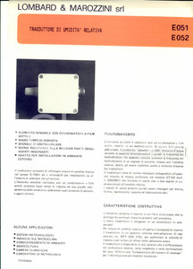 Materiale pubblicitario d’epoca 1970 ca ROMA Ditta LOMBARD & G. MAROZZINI Trasduttore di umiditÃ  Volantino 1