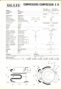 Materiale pubblicitario d’epoca 1972 OFFICINE GALILEO FIRENZE Compressore S 15 Volantino pubblicitario 1