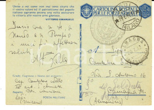 Cartolina originale da collezione 1942 WW2 LODI Armata ARTIGLIERIA  Cartolina cap. Nello CANTATORE Franchigia 1