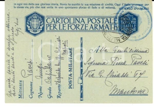 Cartolina originale da collezione 1941 WW2 NAPOLI Cartolina franchigia Luigi PAVESI  Deposito Truppe Coloniali 1
