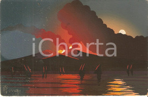 Cartolina originale da collezione 1955 ca NAPOLI Eruzione notturna del VESUVIO Cartolina DIPINTA A MANO FP NV 1