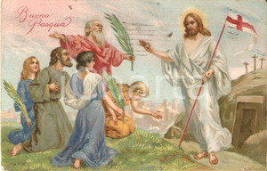 Cartolina originale da collezione 1937 BUONA PASQUA GesÃ¹ esce dal sepolcro e incontra apostoli Cartolina FP VG 1