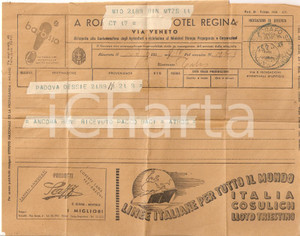 Materiale pubblicitario d’epoca 1937 Telegramma pubblicitario Tappeti SAFF Cappelli BARBISIO Lloyd Triestino 1