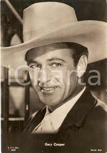 Cartolina originale da collezione 1940 ca CINEMA Gary COOPER indossa cappello da cowboy Cartolina FG NV 1
