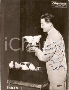 Autografo originale 1958 PARIS OLYMPIA Prestigiatore Ricky IGOLEN con le colombe Foto con AUTOGRAFO 1