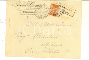 Materiale pubblicitario d’epoca 1917 MILANO CENTRALE  Hotel COMO ProprietÃ  PELLI Busta intestata VUOTA 1
