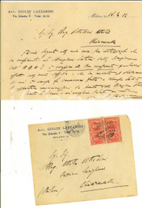 Manoscritto, lettera originale 1922 MILANO Avv. Giulio LAZZARINI al rag. Attilio VITTADINI Lettera con busta 1